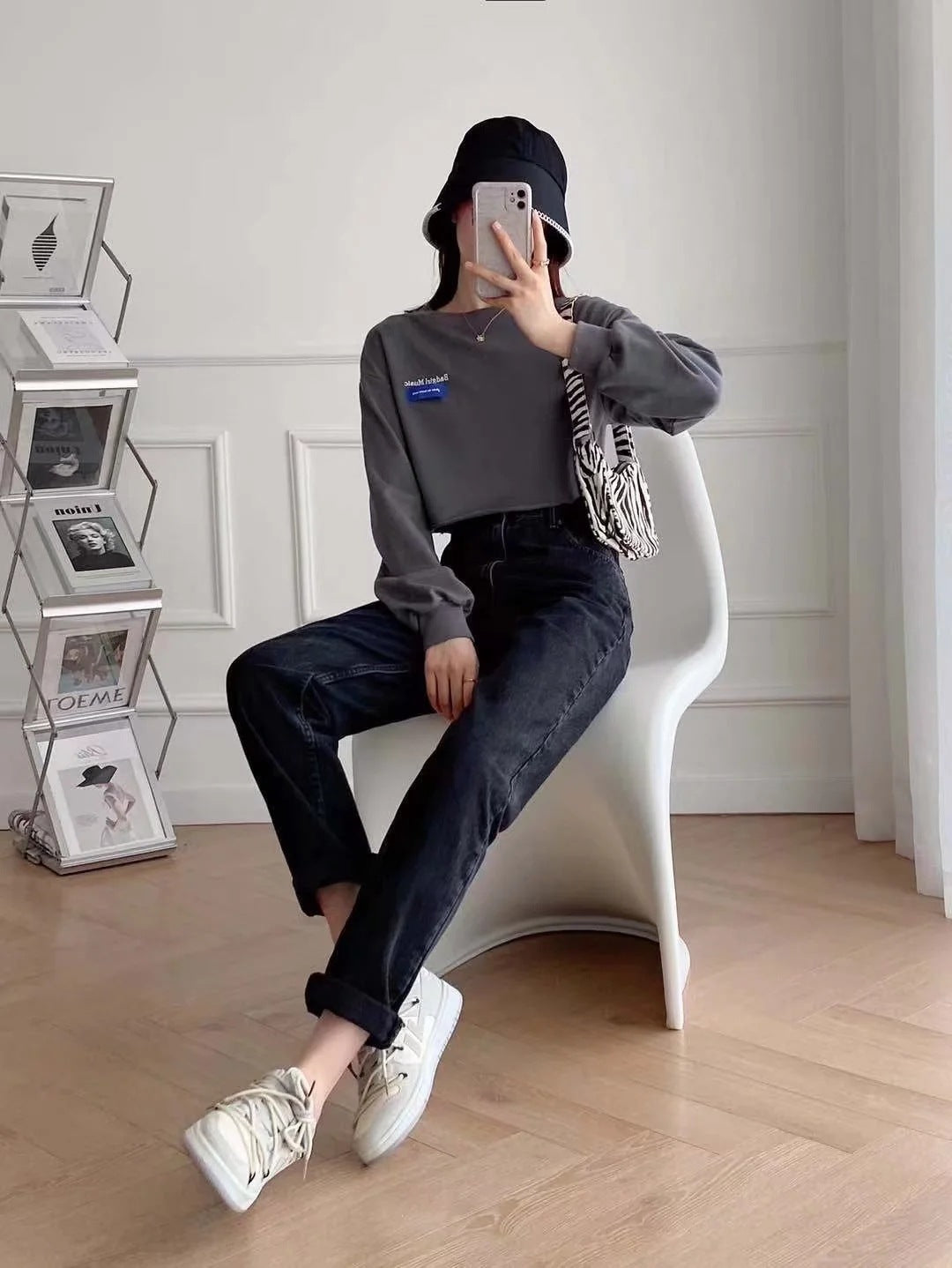 High Waist Loose Casual Denim Trousers with Straight-Leg Style