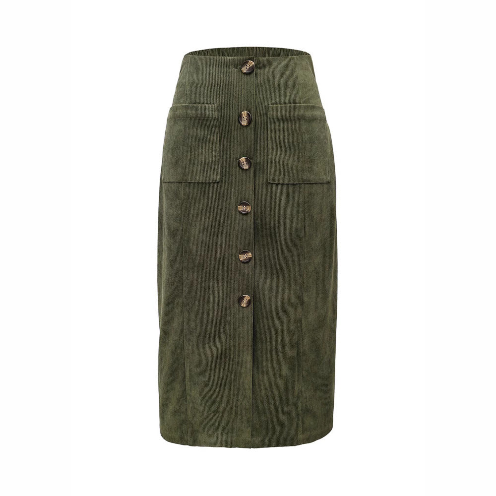 Mid-Length Skirt with Elastic Waist and Patch Pocket Design