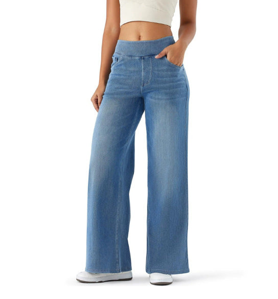 Straight Denim Trousers with High Elasticity and Trendy Style