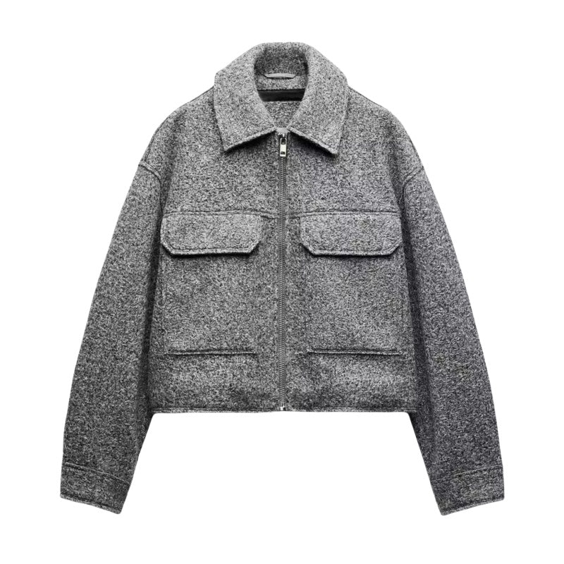 Beaded Leather Jacket with Large Pockets and Lapel Style