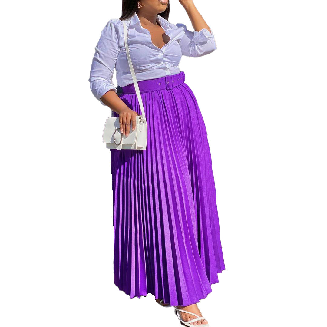 Pleated Long Skirt with Elastic Waistband for Comfortable Fit
