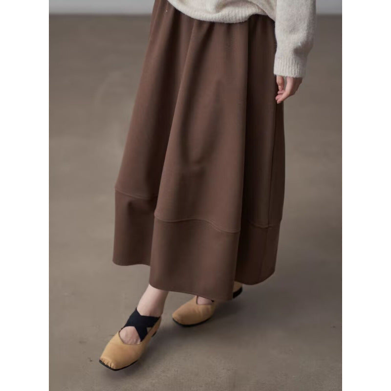 Commuter Woolen Solid Color Skirt with High Elasticity Comfort