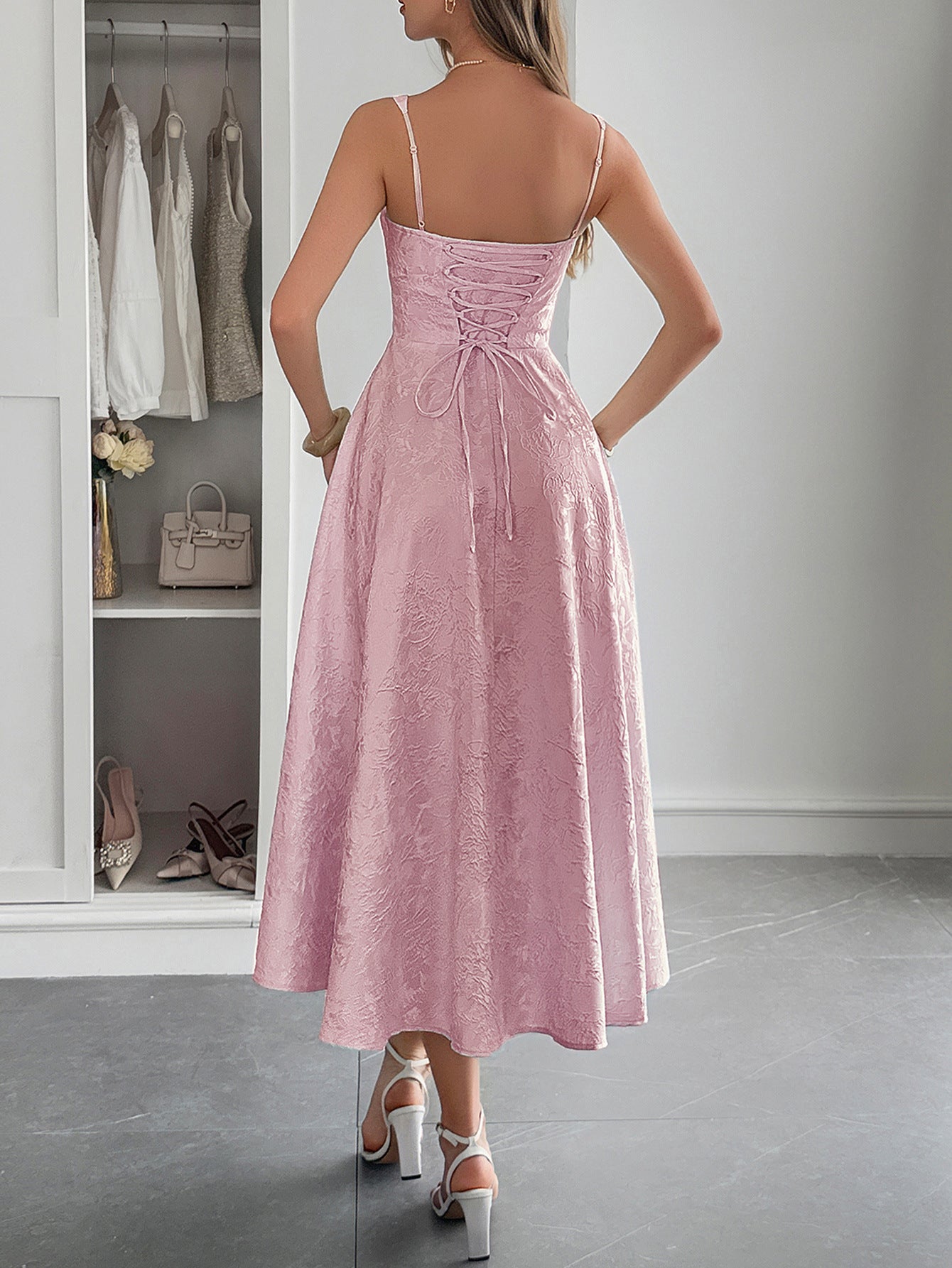 Maxi Dress with Adjustable Waist and A-Line Skirt Style