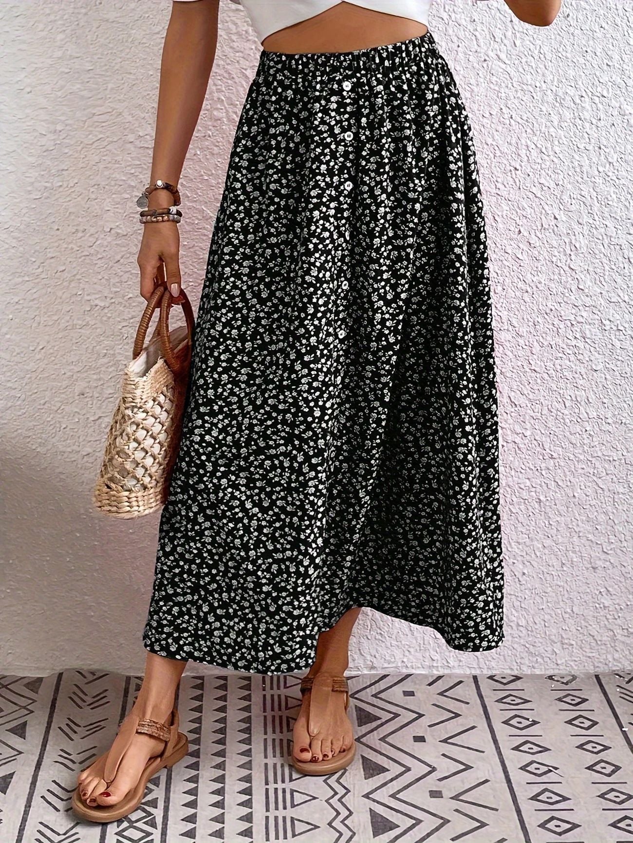 A-Line Skirt with Self-Tie and Embroidery Design for Summer Style