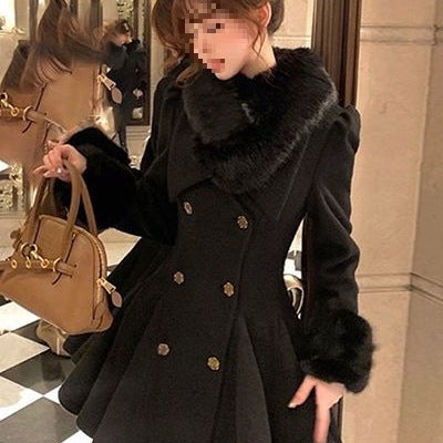Cotton Wool Collar Woolen Coat with Detachable Fur Collar