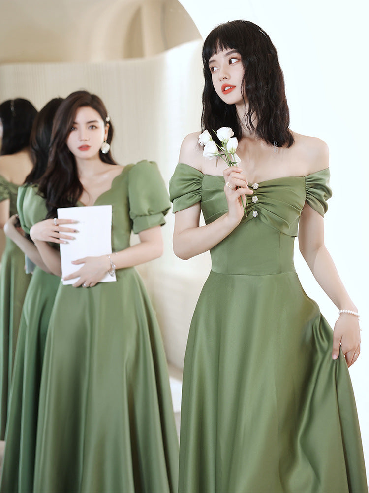 Avocado Green Satin Bridesmaid Dress for Spring Events