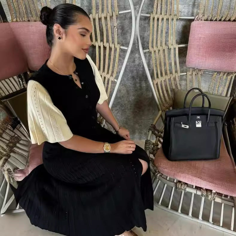 Short-sleeved Knitted Dress with Stylish Slit Design for Every Occasion