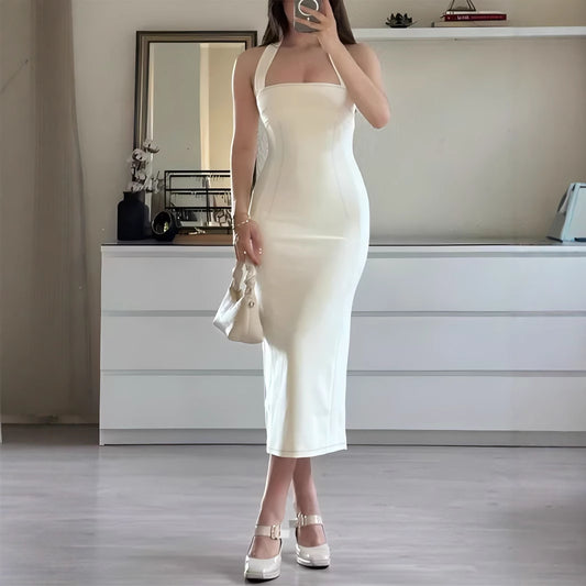 Slim Fit Backless Dress with High Waist Style for Effortless Elegance