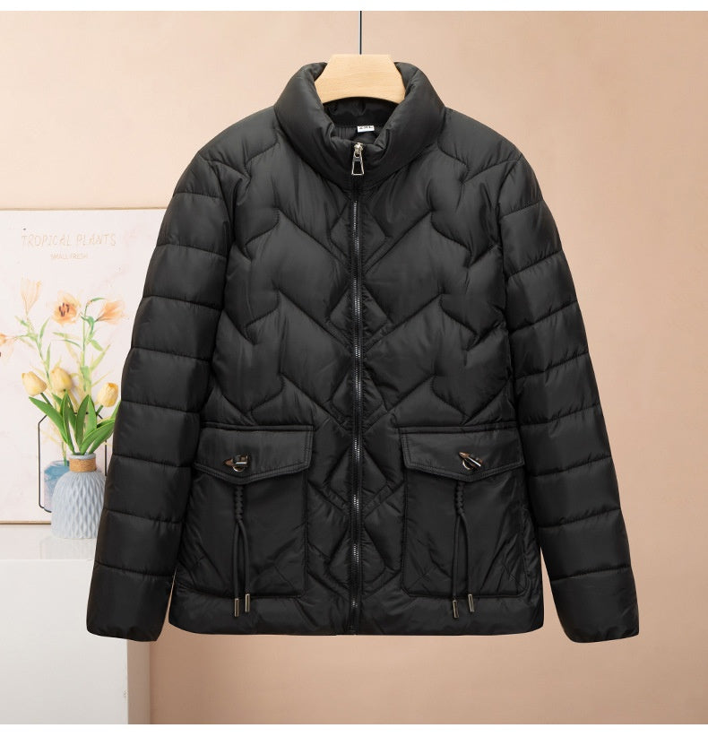 Solid Color Thick Cotton Jacket with Medium Length Design