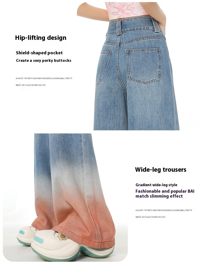 High Waist Wide Leg Jeans with Retro Blue Gradient Style