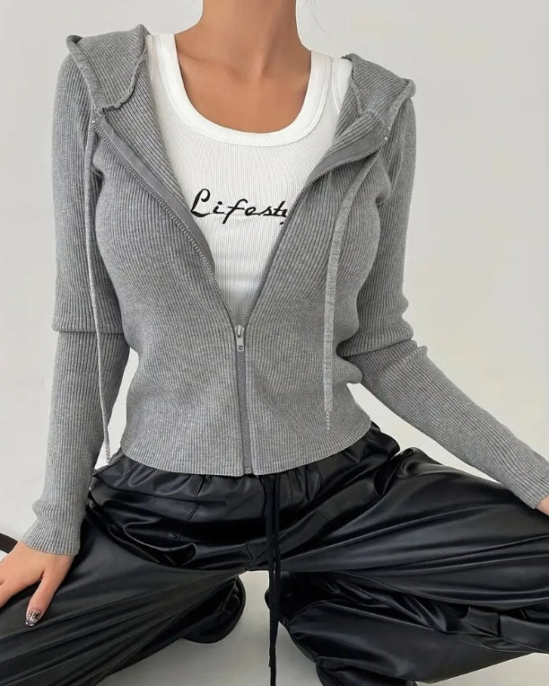 Slim-fit Zipper Hooded Jacket Coat with Casual Cardigan Style