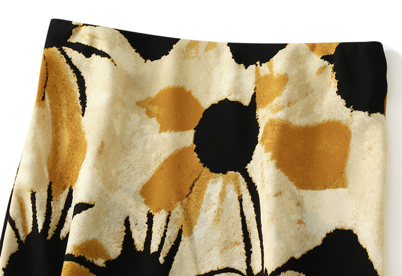 Floral Fishtail Skirt with High Waist Slimming Design