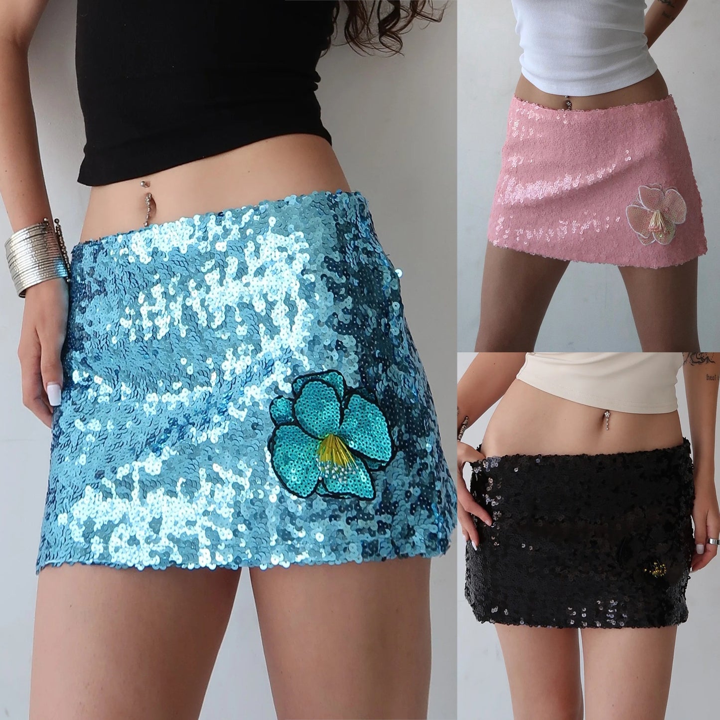 High Waist Miniskirt with Sequined Bow Decoration for a Flirty Look