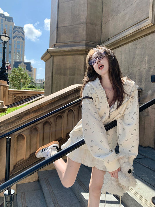 Floral Hooded Cardigan with Cozy Fleece Padded Design