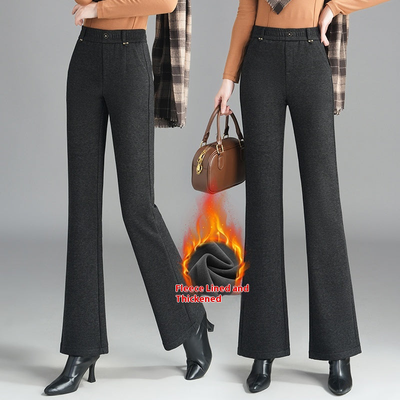 Fleece-lined Slim Flare Pants with High Waist Design for Comfort