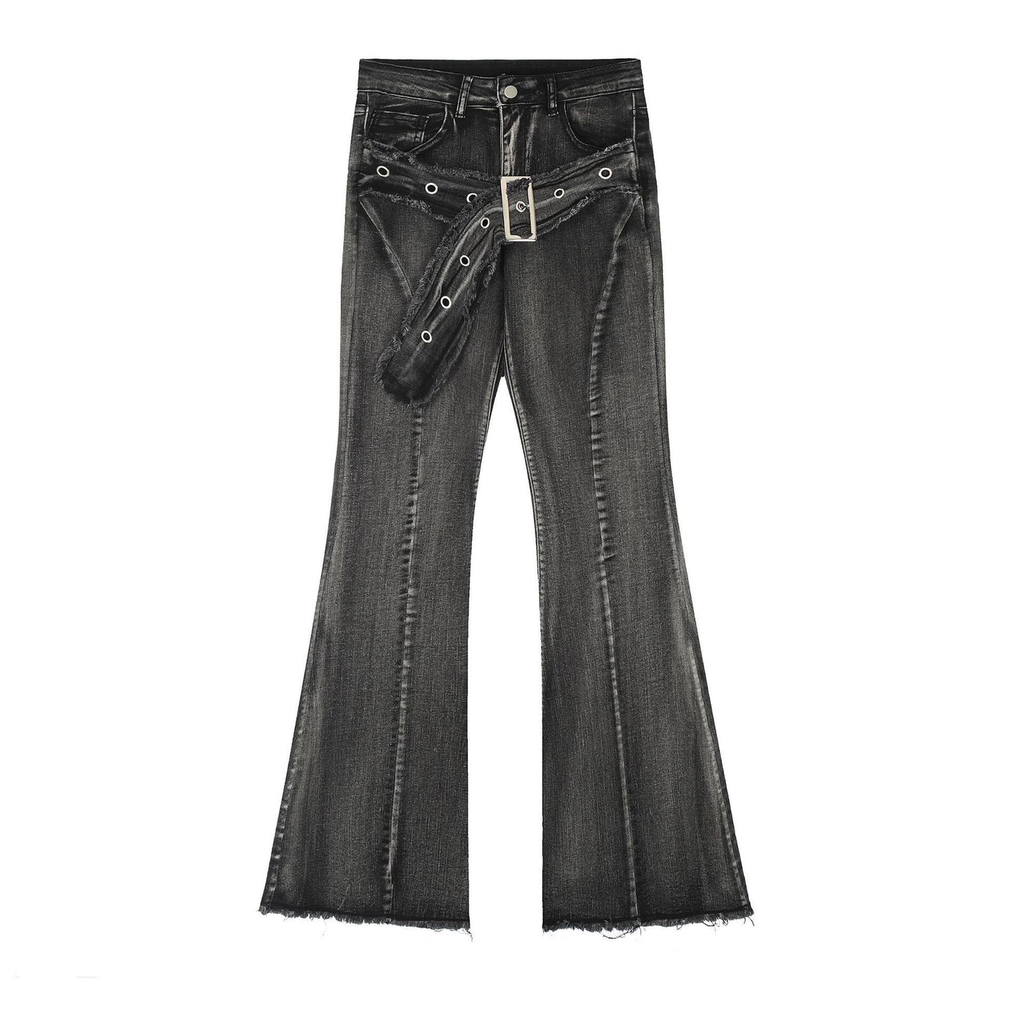 Flared Frayed Jeans with Stretchy Comfort for Effortless Style