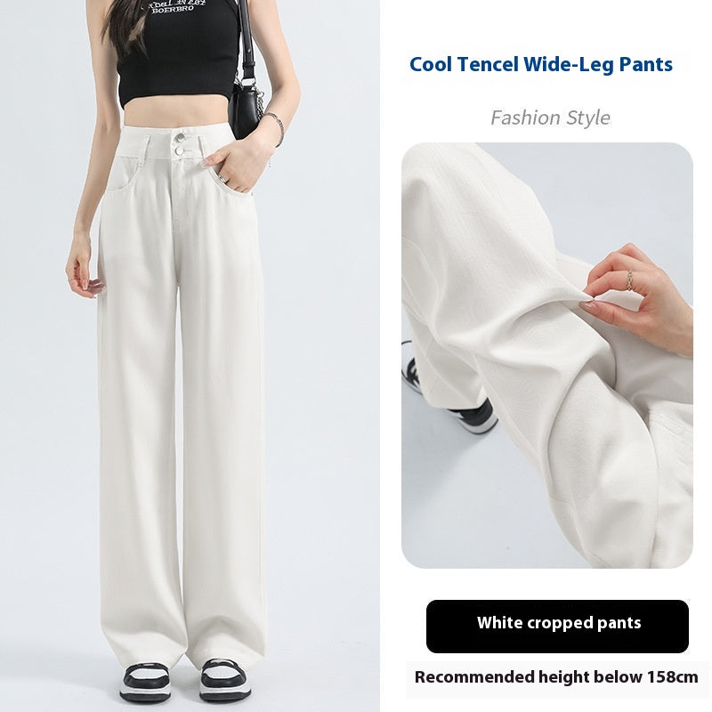 Lyocell Denim Wide-leg Pants with High Waist and Button Detail