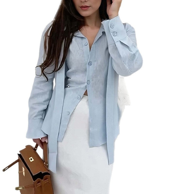 Casual Long Sleeve Shirt with Solid Color and Loose Fit Design