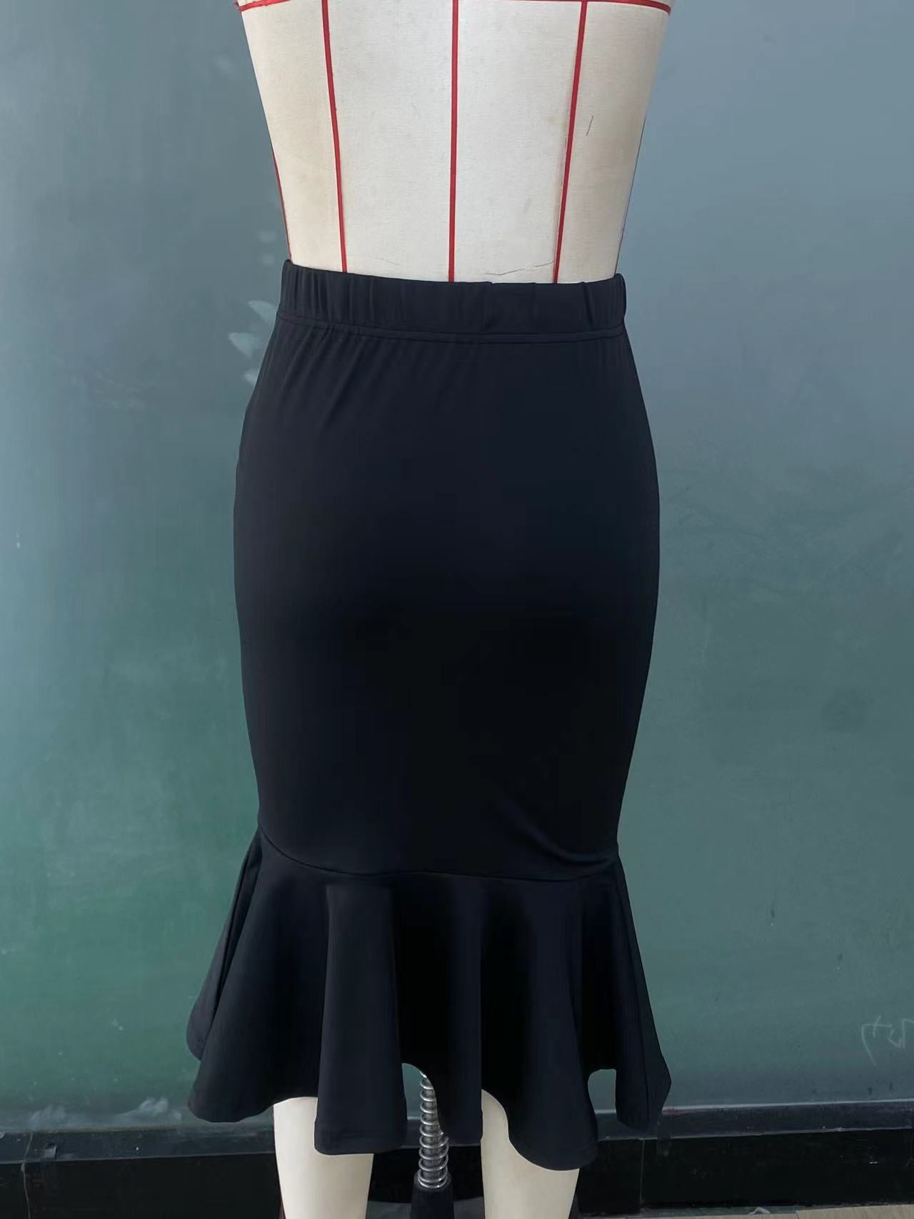 Fishtail Elastic Skirt with Elegant Style and Zipper Detail
