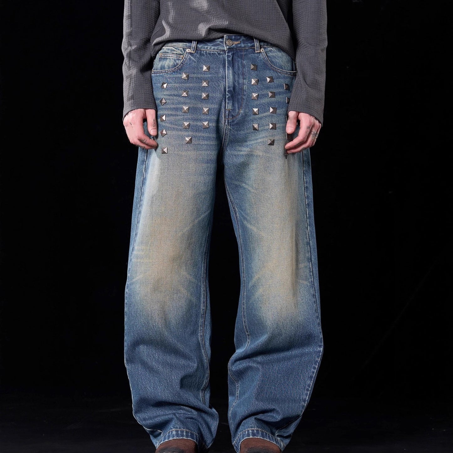 Gothic High Street Loose Jeans with Retro Style and Mid Waist Design