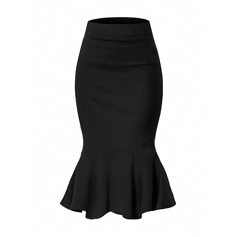 Fishtail Elastic Skirt with Elegant Style and Zipper Detail