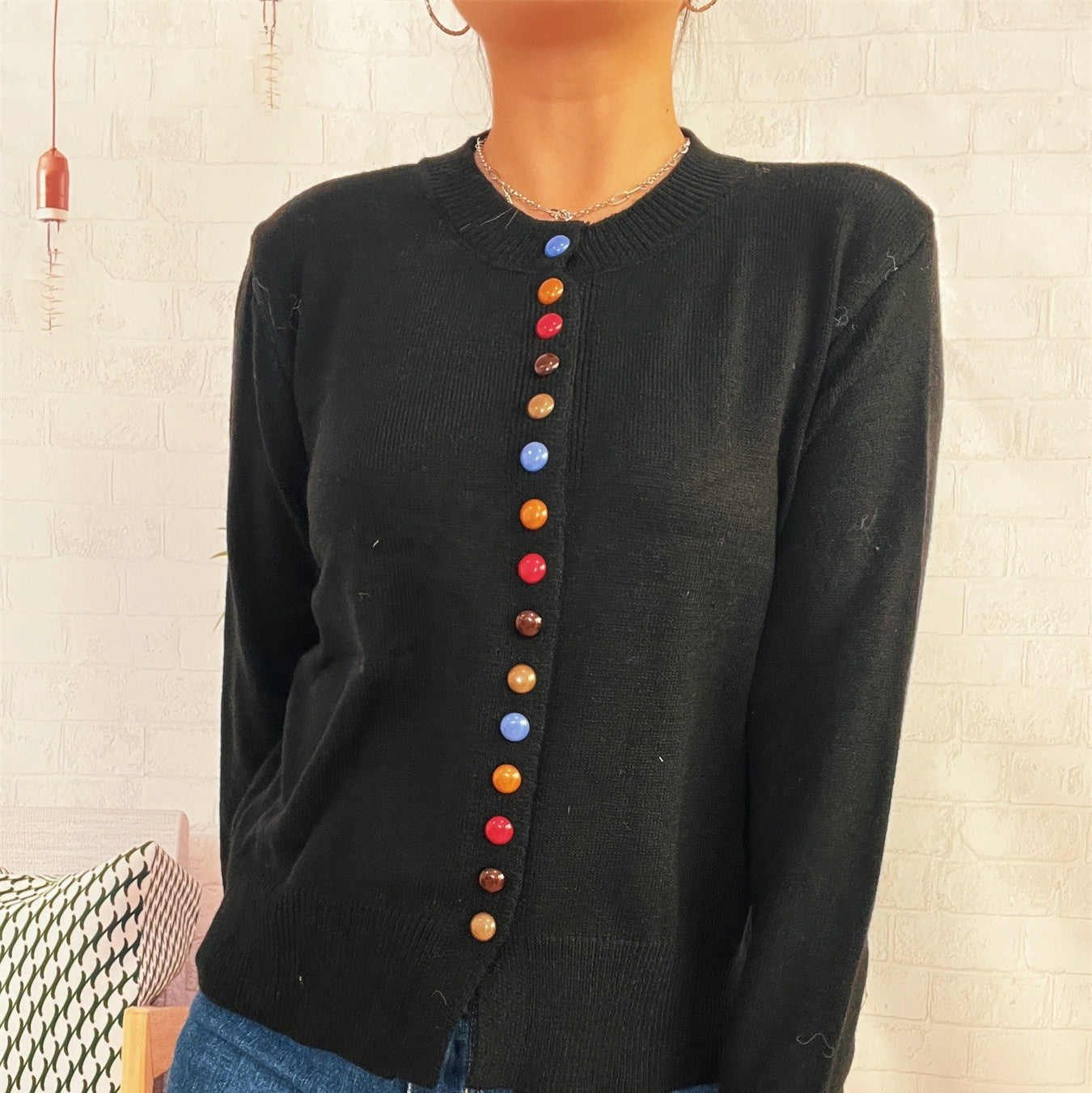 Simple Commute Color Button Single-breasted Knitted Cardigan Sweater Coat