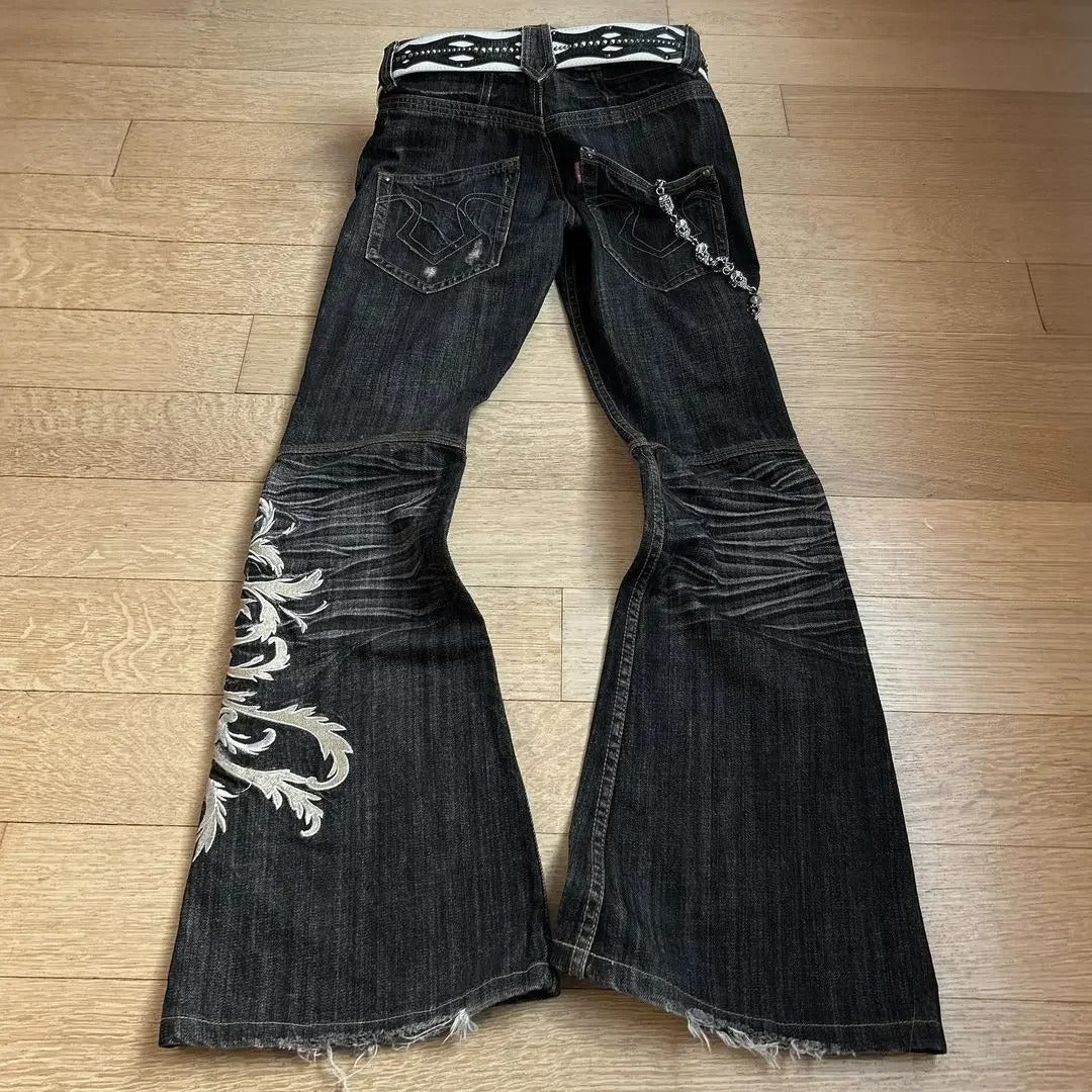 Embroidered Jeans with Unique 3D Design Bootcut Trousers