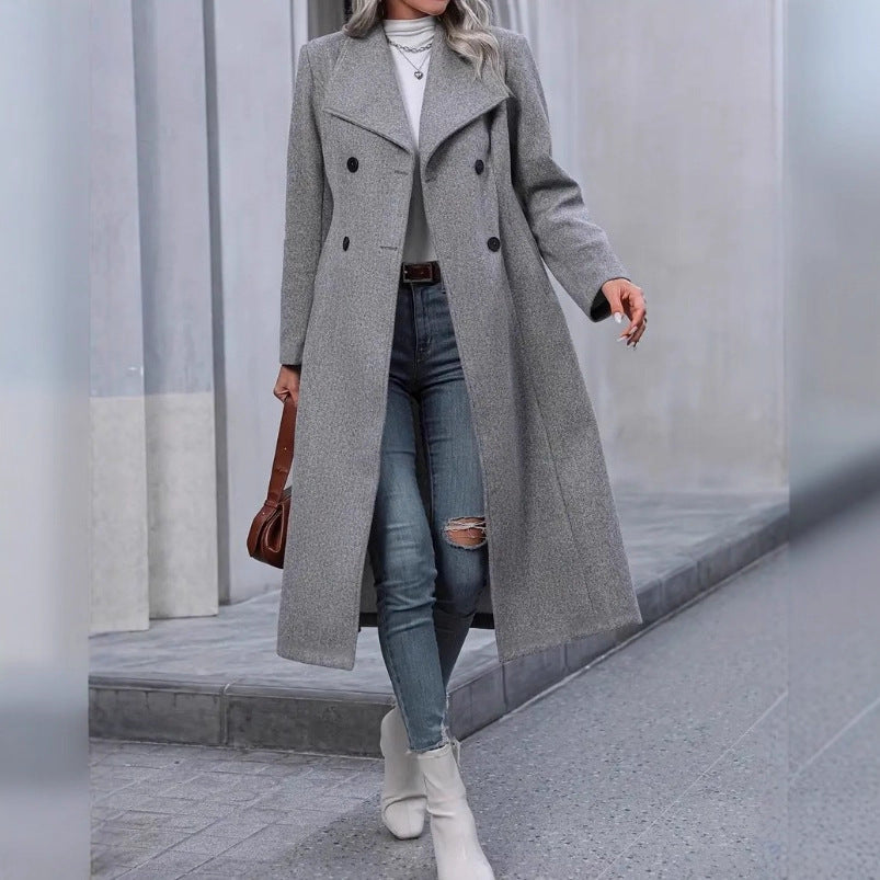 Woolen Long Slim-fit Coat with Casual Japanese and Korean Style