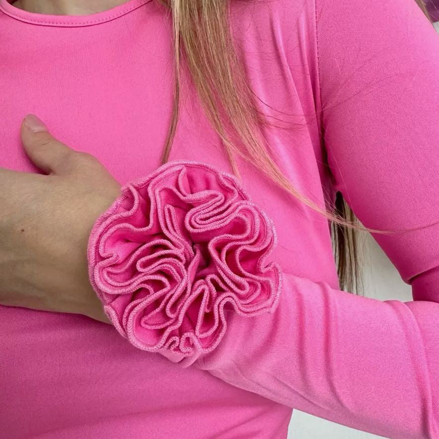 Floral Long Sleeve Slim-fit Tops with Charming 3D Design