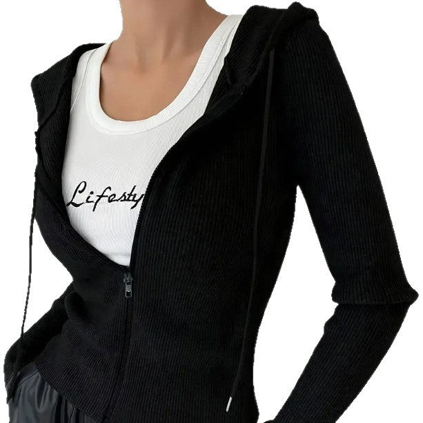 Slim-fit Zipper Hooded Jacket Coat with Casual Cardigan Style