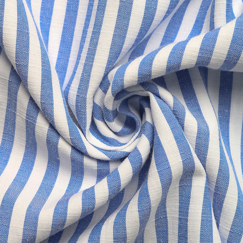 Puff Sleeve Stand Collar Striped Dress with A-Line Skirt Style