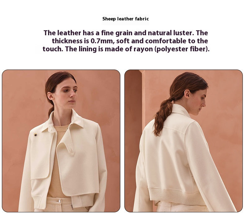 Retro Short Genuine Leather Jacket with Stylish Button Detail