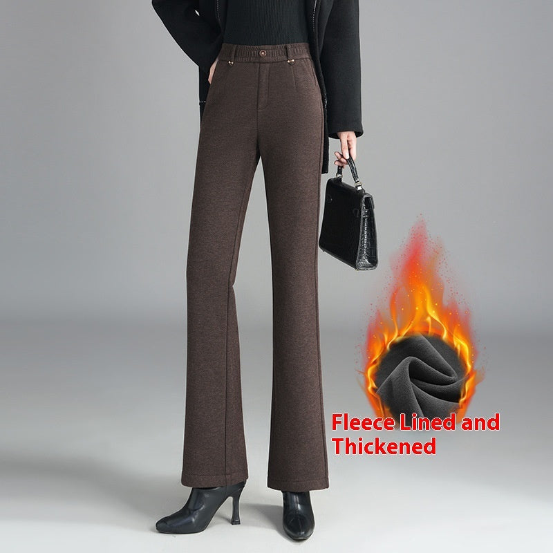 Fleece-lined Slim Flare Pants with High Waist Design for Comfort
