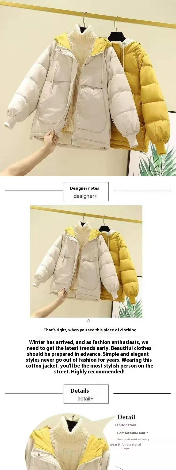 Short Winter Cotton Coat with Stylish Design for Students