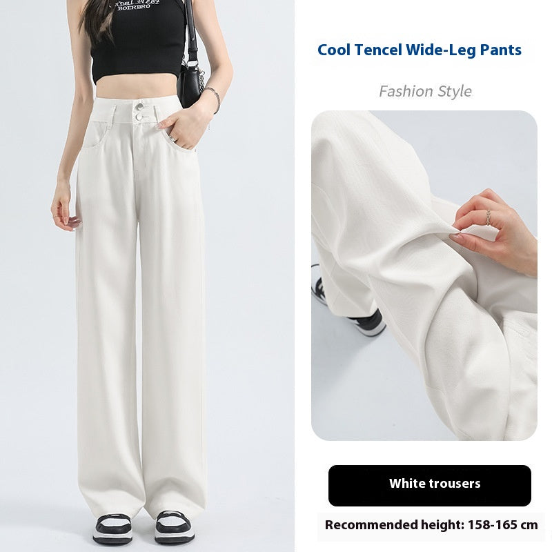Lyocell Denim Wide-leg Pants with High Waist and Button Detail