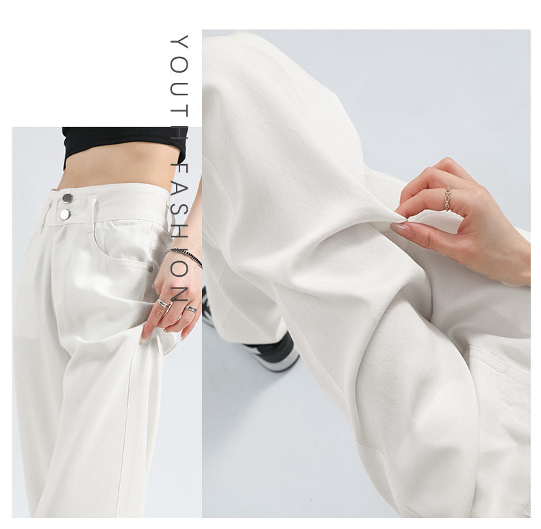 Lyocell Denim Wide-leg Pants with High Waist and Button Detail