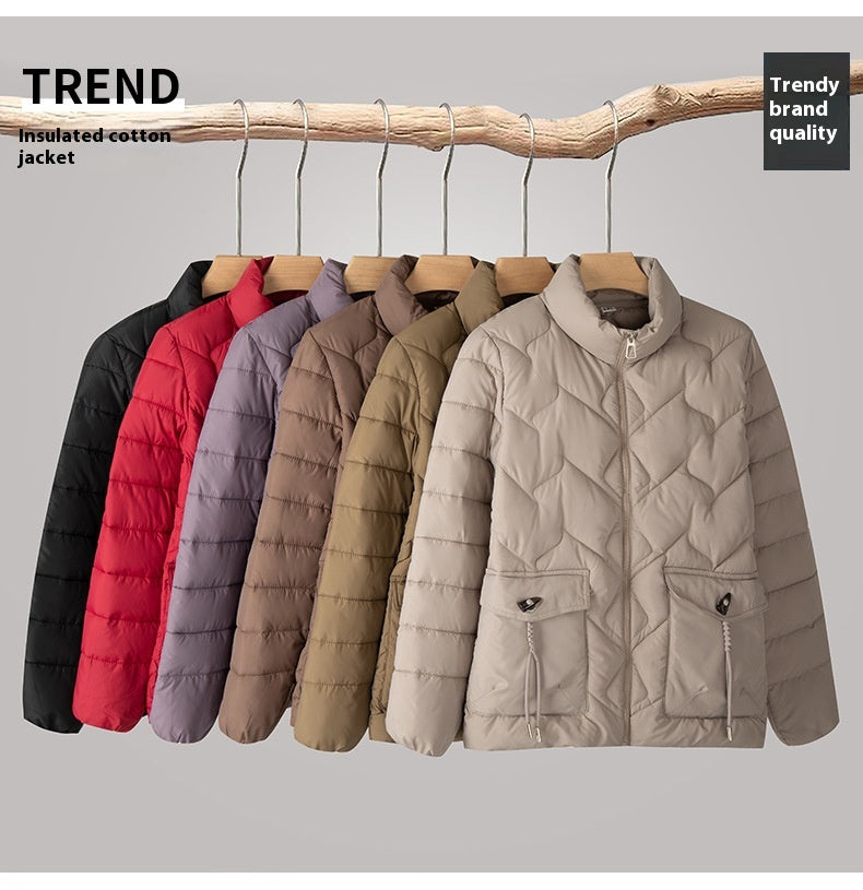 Solid Color Thick Cotton Jacket with Medium Length Design