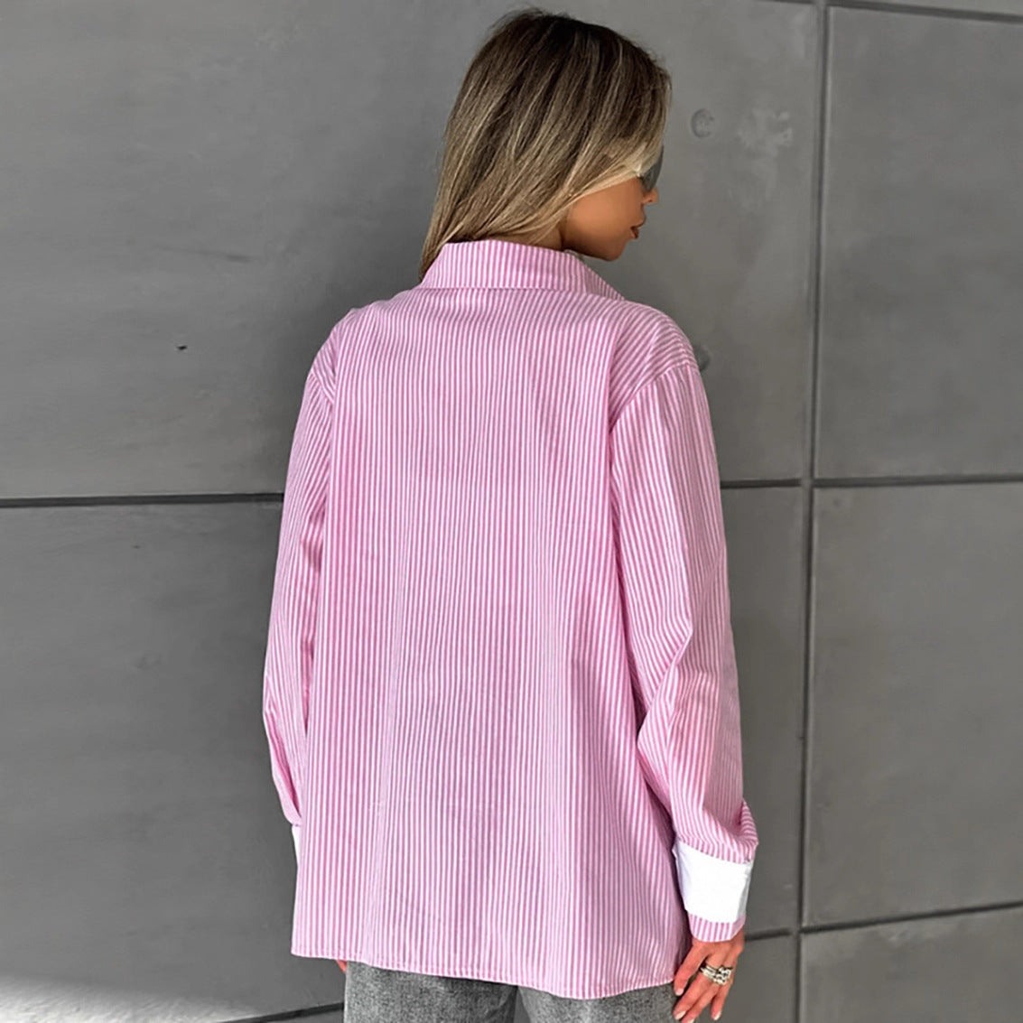 Oversize Loose Striped Blouse with Comfortable Cardigan Style