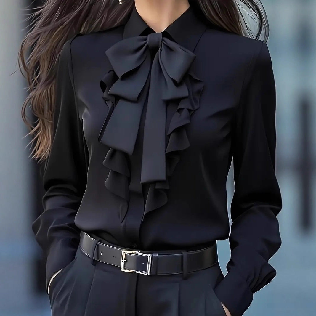 Ruffled Design Shirt with Tied Bow for Chic Style