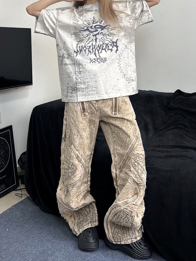 Loose Versatile American Floor Bending Knife Pants with High Waist