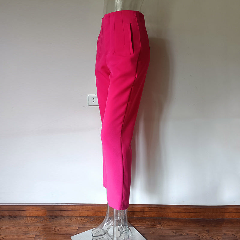 Pleated High Waist Slim-fit Basic Pants with Pocket Detail