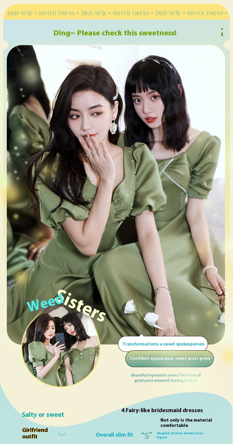 Avocado Green Satin Bridesmaid Dress for Spring Events