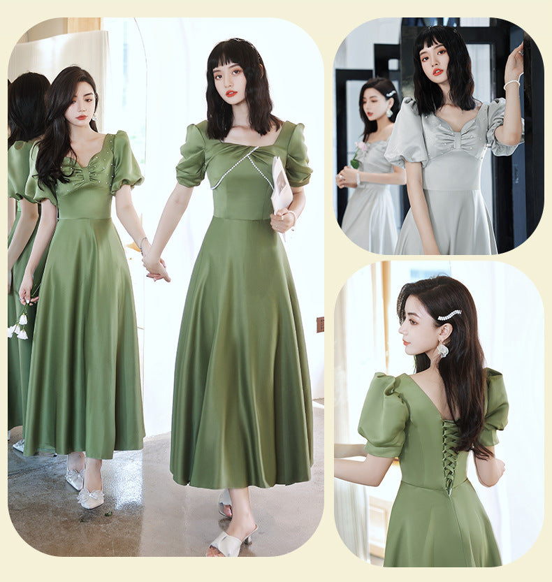 Avocado Green Satin Bridesmaid Dress for Spring Events