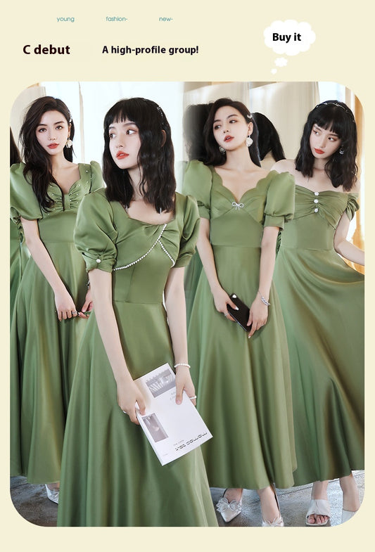 Avocado Green Satin Bridesmaid Dress for Spring Events