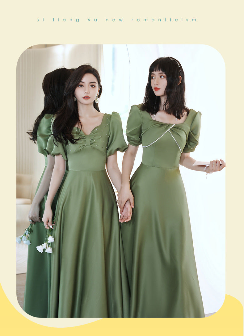 Avocado Green Satin Bridesmaid Dress for Spring Events