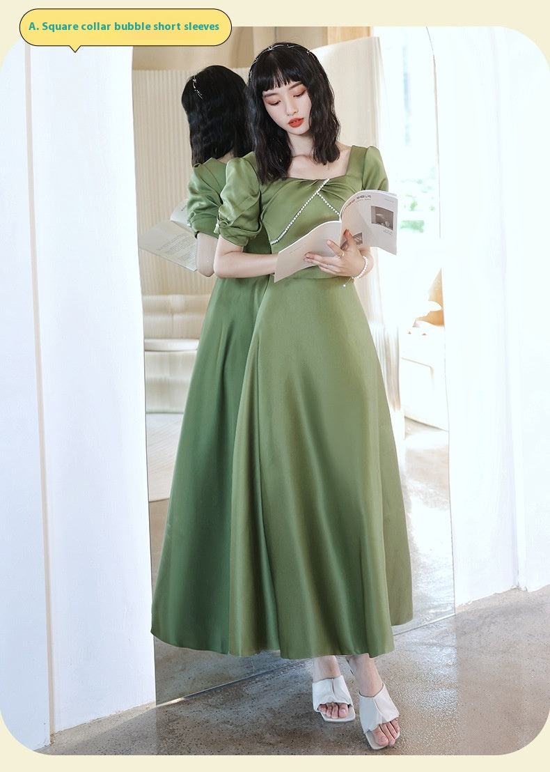 Avocado Green Satin Bridesmaid Dress for Spring Events