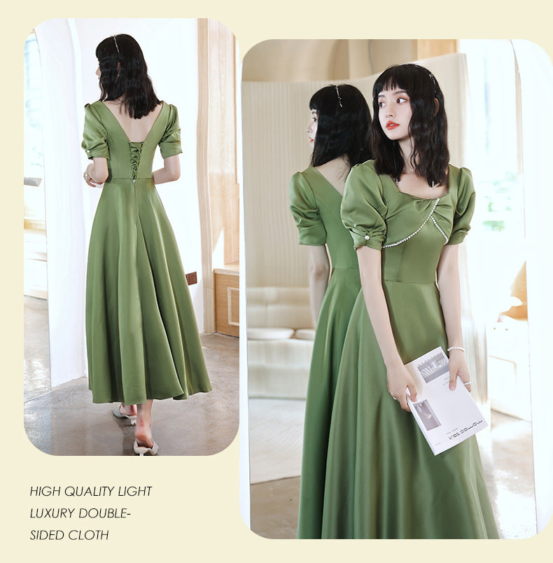 Avocado Green Satin Bridesmaid Dress for Spring Events