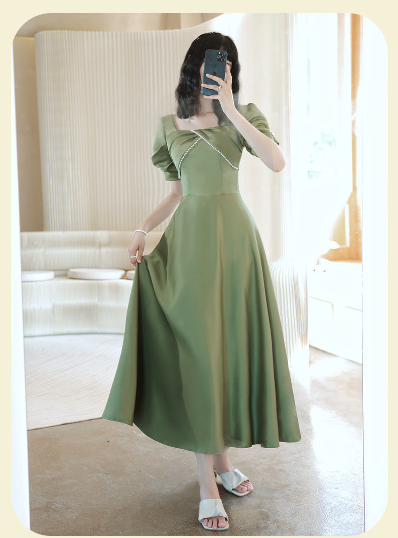 Avocado Green Satin Bridesmaid Dress for Spring Events