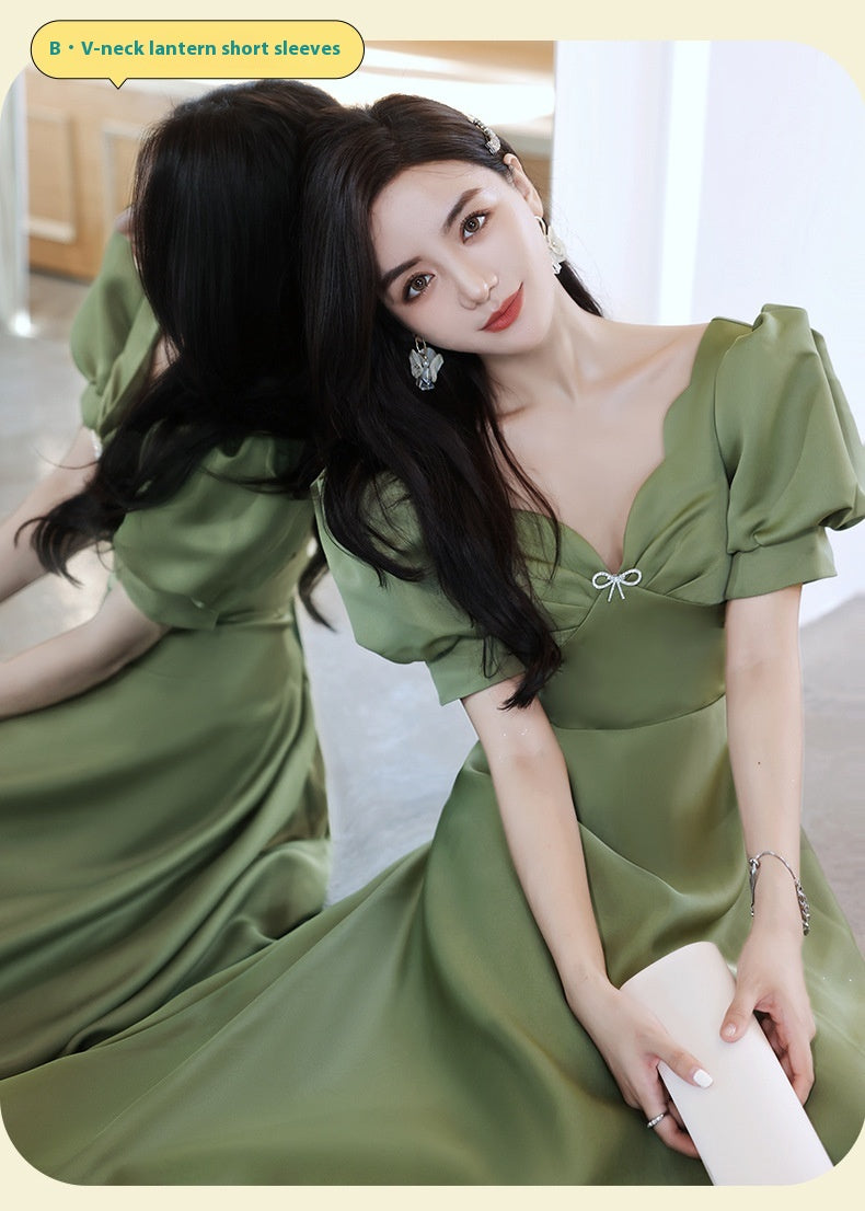 Avocado Green Satin Bridesmaid Dress for Spring Events