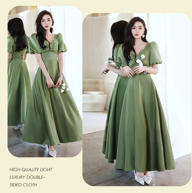Avocado Green Satin Bridesmaid Dress for Spring Events
